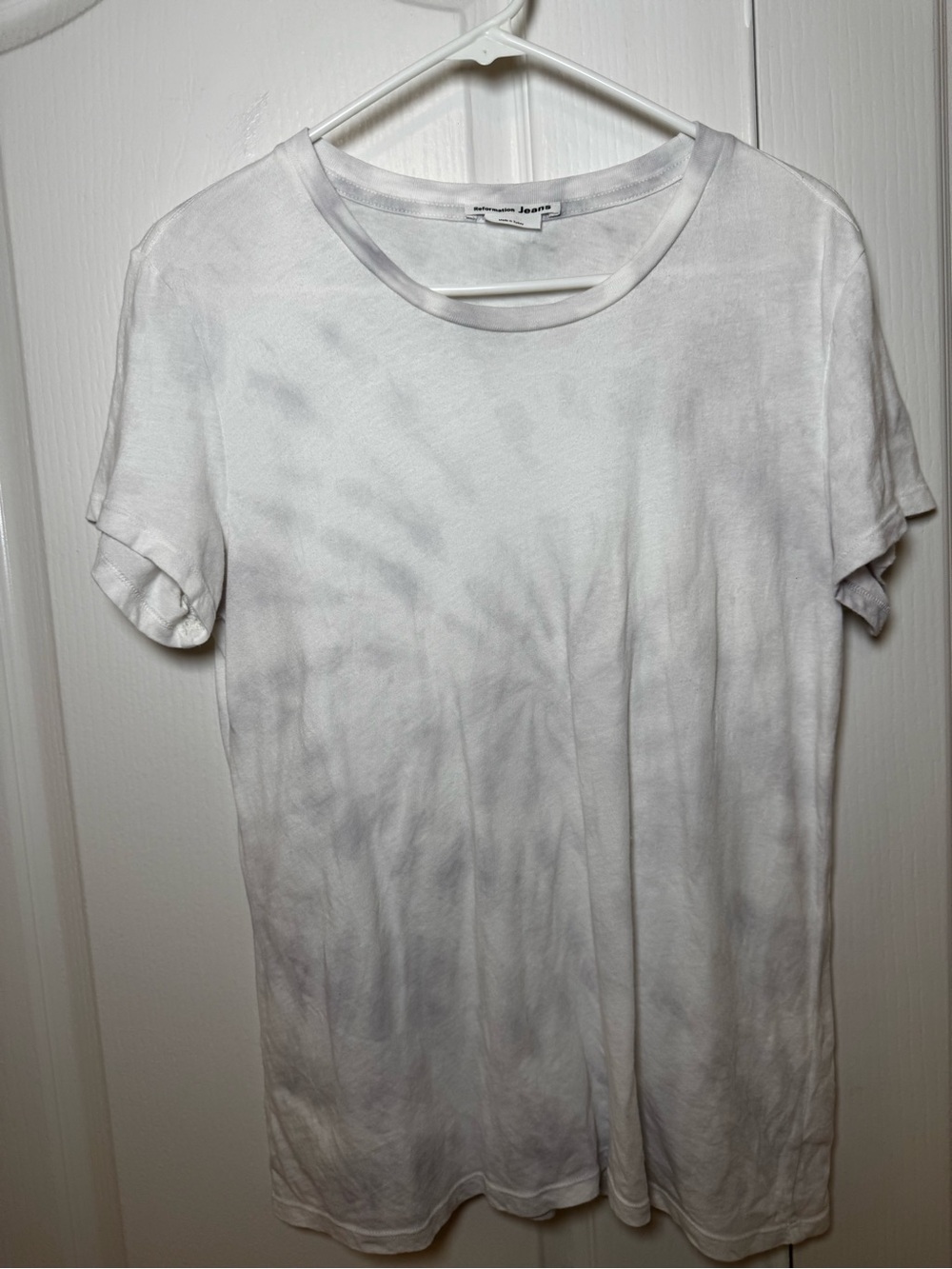 Reformation Jeans Women Small White Grey Tie Dye Organic Cotton Short Sleeve Tee